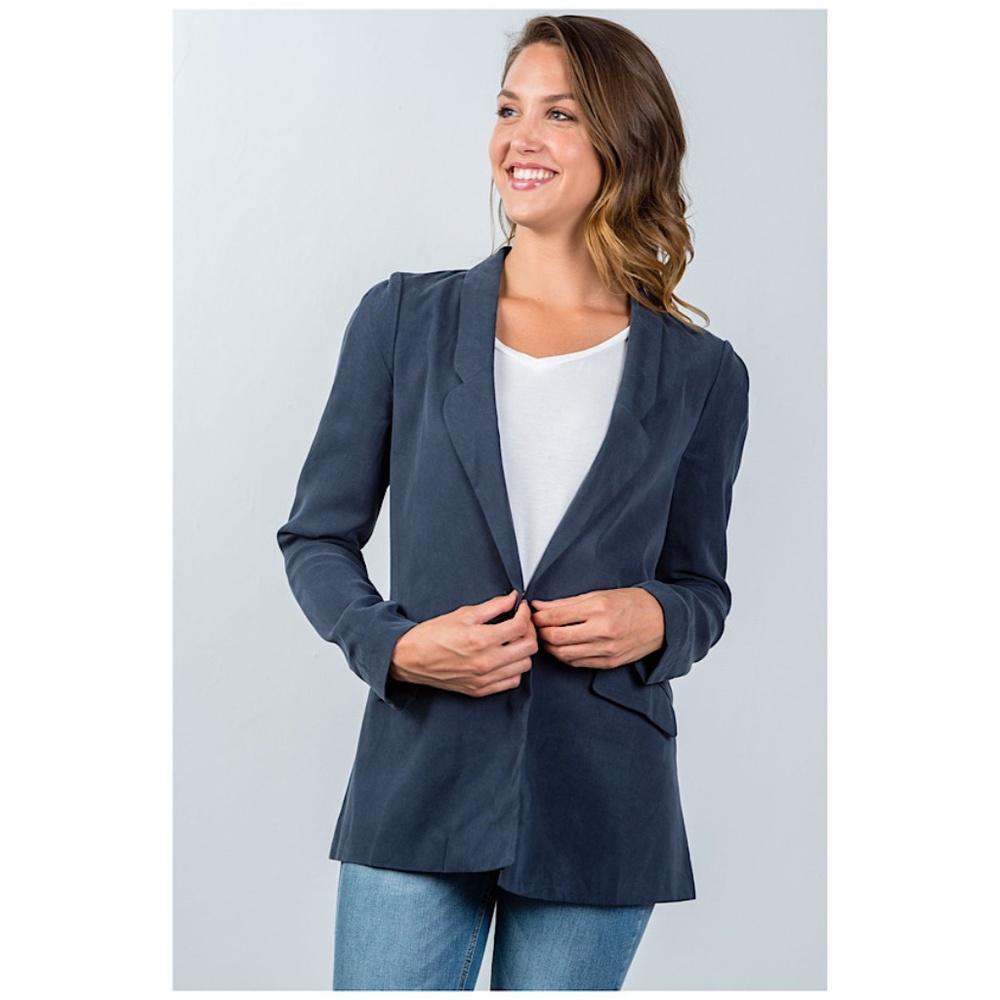 One Button Navy Blazer with Pockets